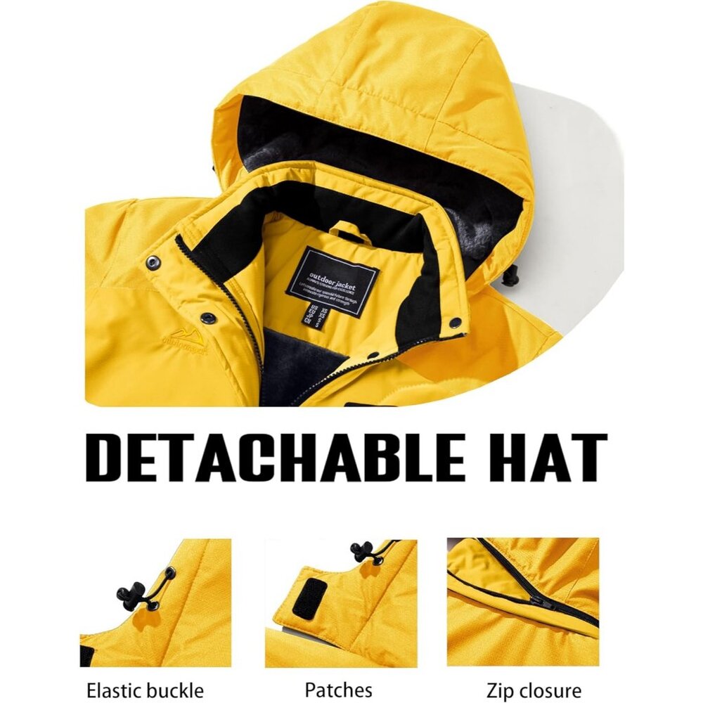 Women's Yellow Windbreaker Waterproof Ski Snow Fleece Hood Jacket Coat Winter - Picture 7 of 7